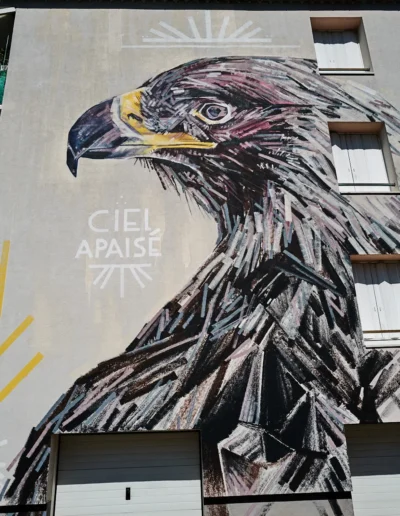 Street Art en Cévennes 26 Fresque de L'Aigle , résidence Lalle : artiste K.YOÔ